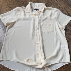 J Crew Mercantile Cream Tie Front Short Sleeve Shirt